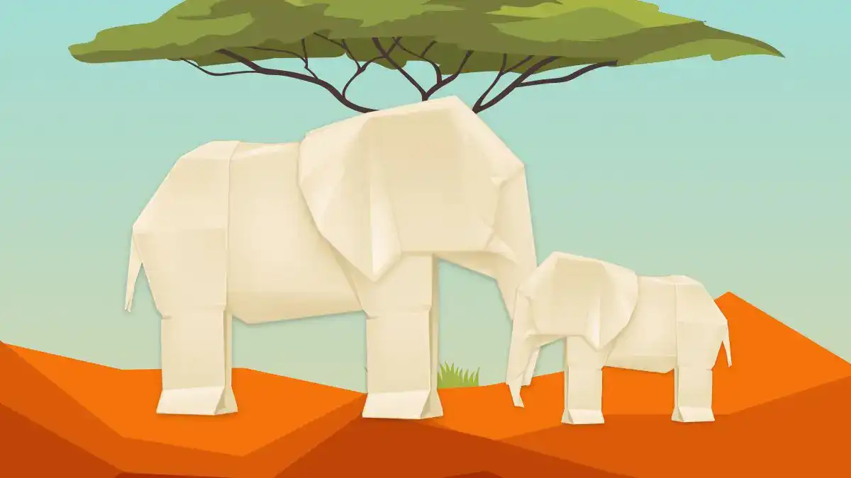 Ilustrasi gajah dan anaknya lagi di gurun Afrika