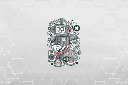 Ilustrasi robot main musik